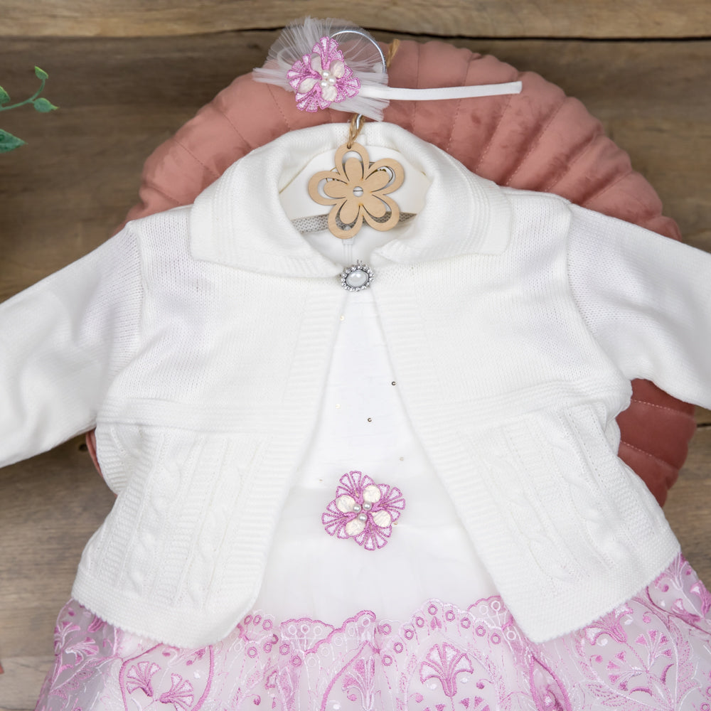 Rochie cu jerseu si cordeluta Oanali Alb