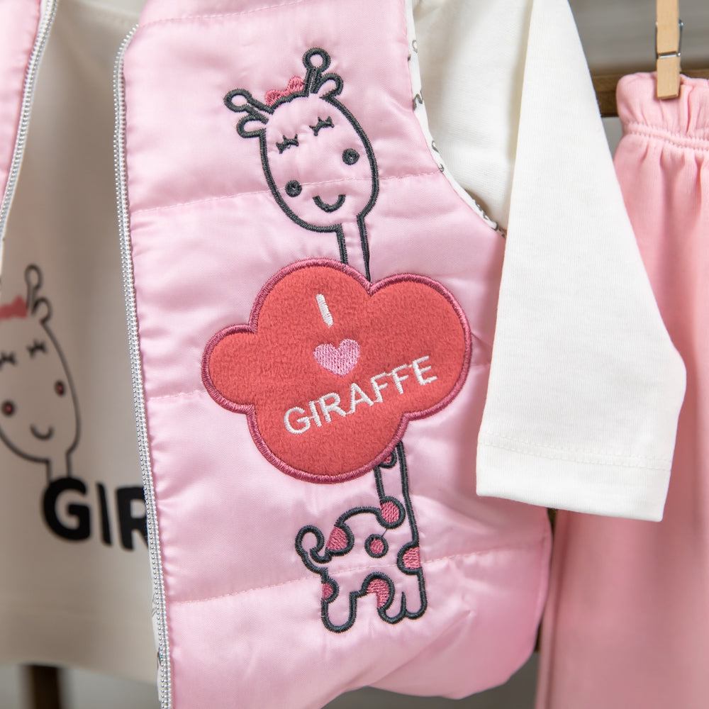 Set din trei piese I Love Giraffe Roz
