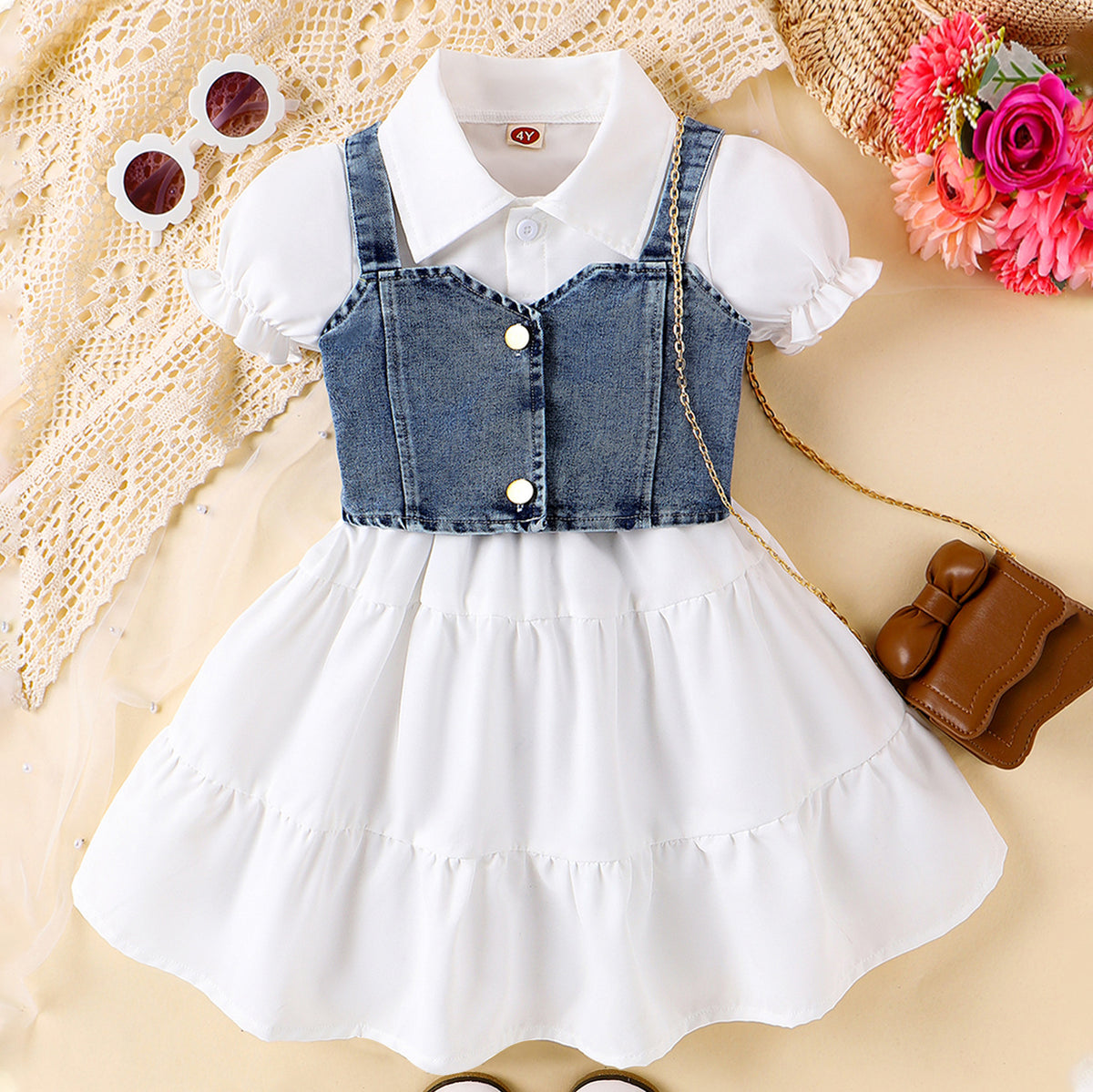 Rochie tip camasa cu vesta Jane Alb