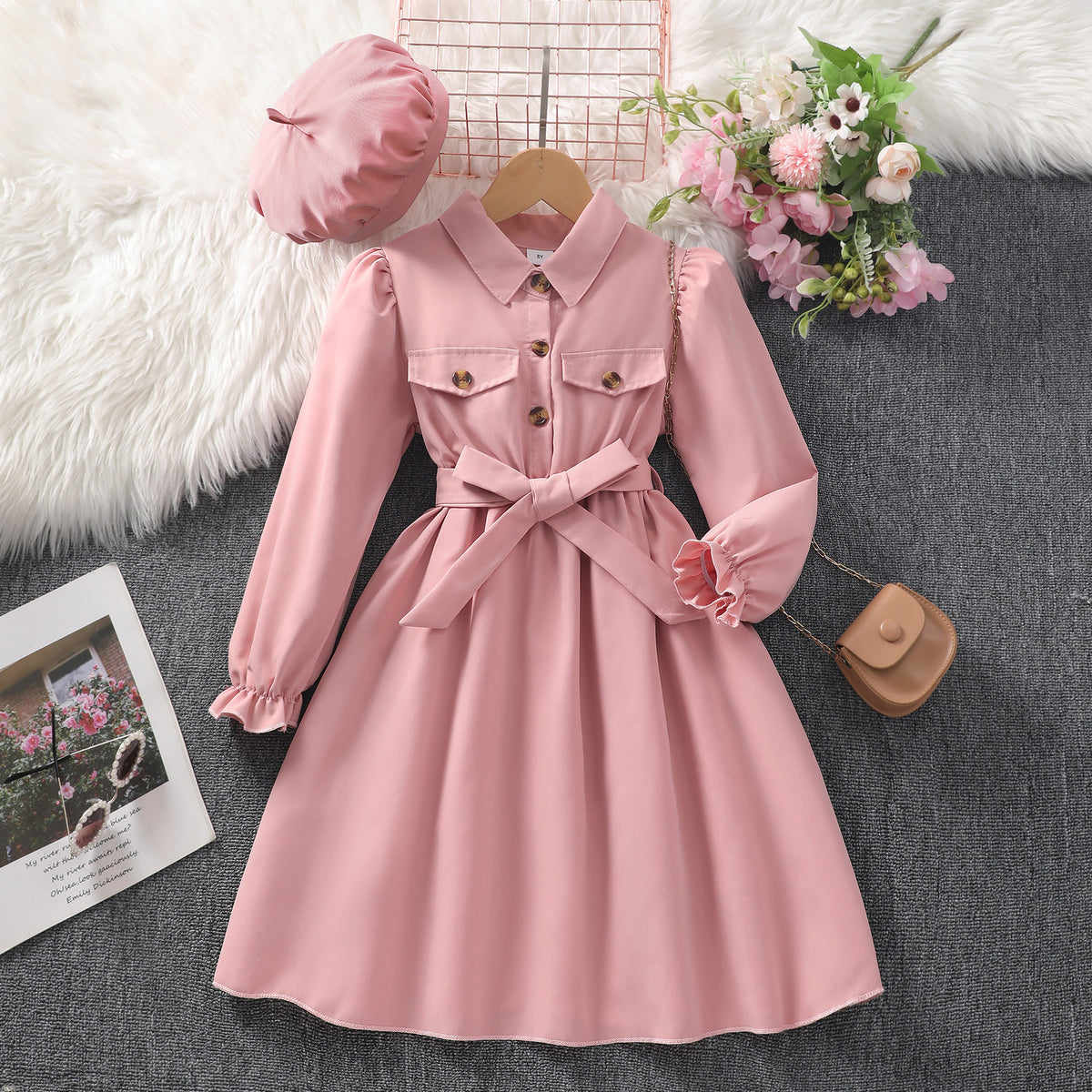 Rochie cu bereta Ylvore Roz