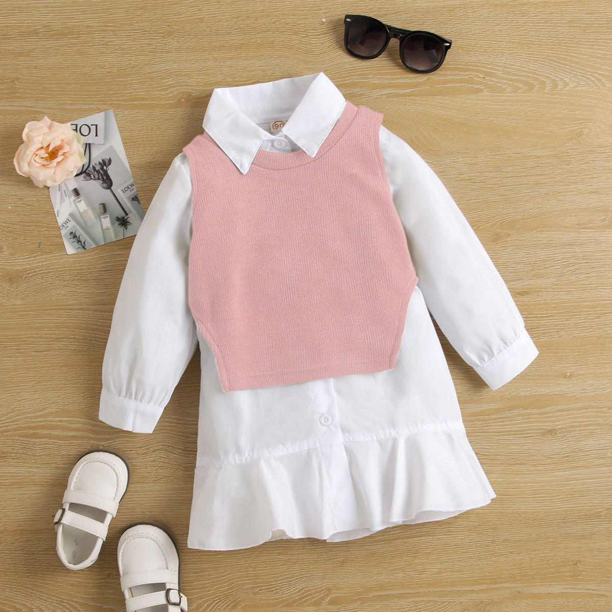 Rochie tip camasa cu vesta Elesy Alb