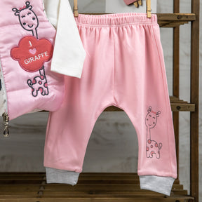 Set din trei piese I Love Giraffe Roz