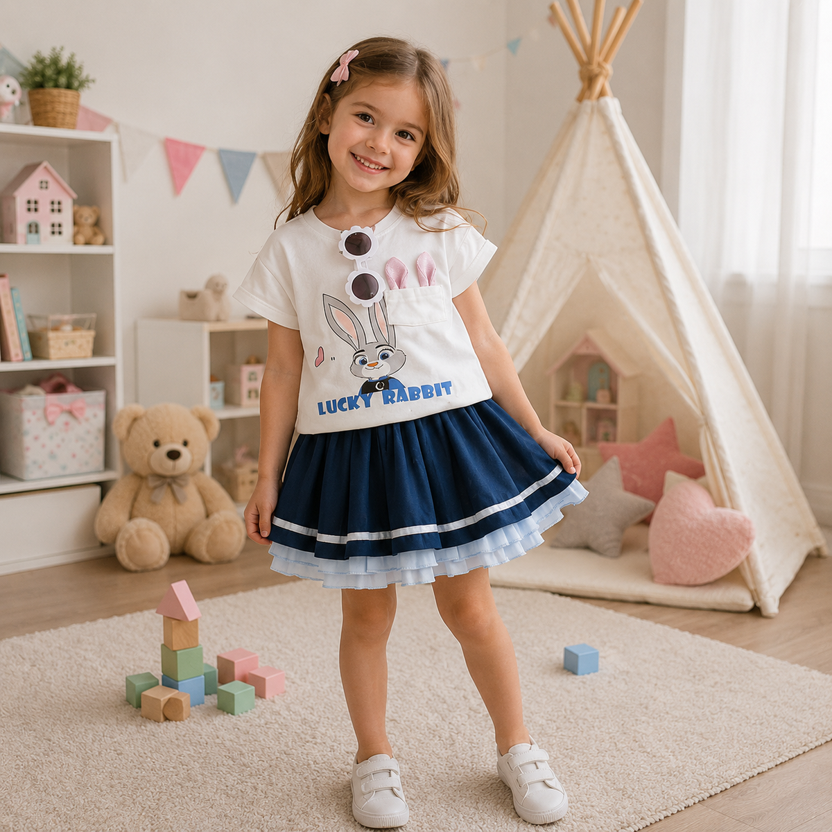 Set din doua piese Lucky Rabbit Albastru