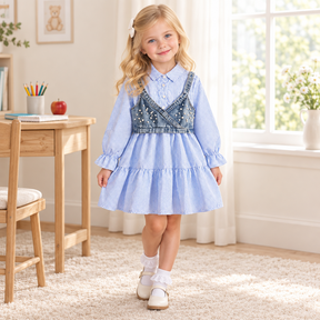 Rochie tip camasa cu vesta Zaria Albastru