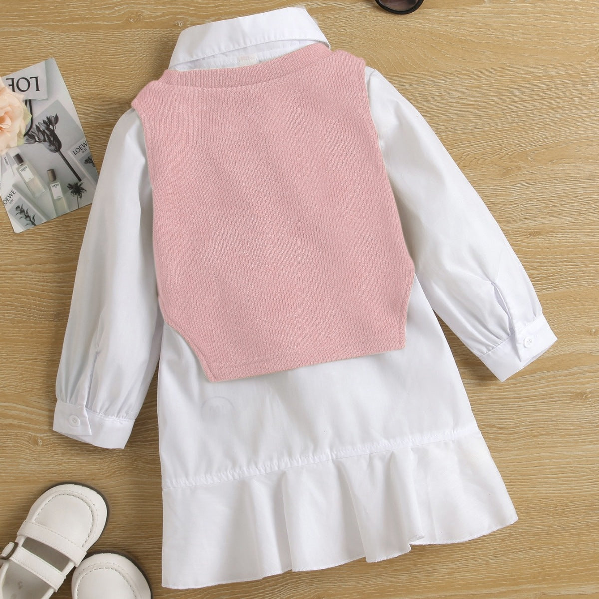 Rochie tip camasa cu vesta Elesy Alb