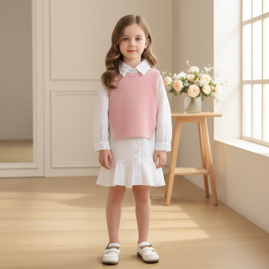 Rochie tip camasa cu vesta Elesy Alb