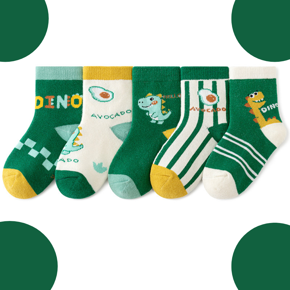 Set de cinci sosete cu detalii Green Dino